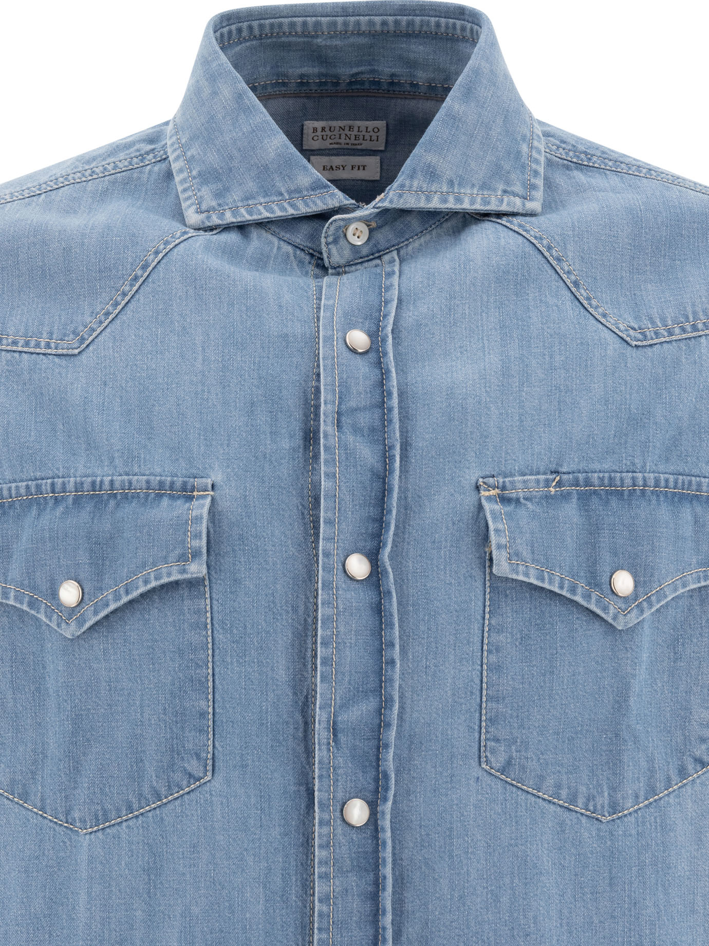 BRUNELLO CUCINELLI Light Blue Western-style denim shirt